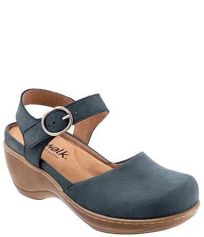 SoftWalk Mabelle Nubuck Suede Ankle Strap Clogs