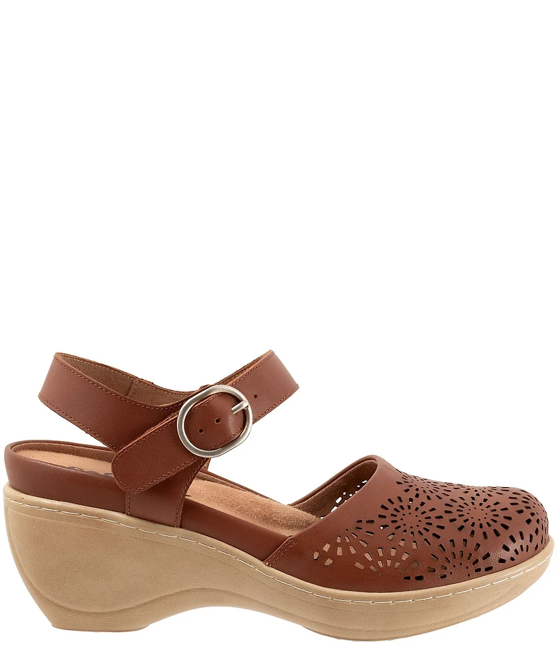 SoftWalk Mabelle Perforated Leather Ankle Strap Clogs