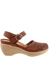 SoftWalk Mabelle Perforated Leather Ankle Strap Clogs