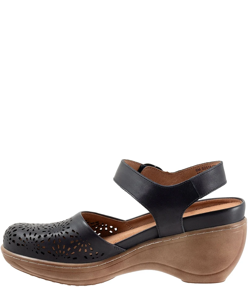 SoftWalk Mabelle Perforated Leather Ankle Strap Clogs