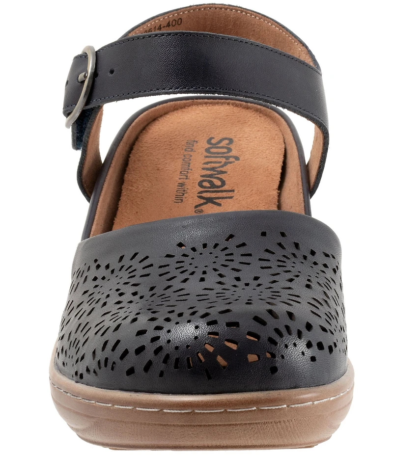SoftWalk Mabelle Perforated Leather Ankle Strap Clogs