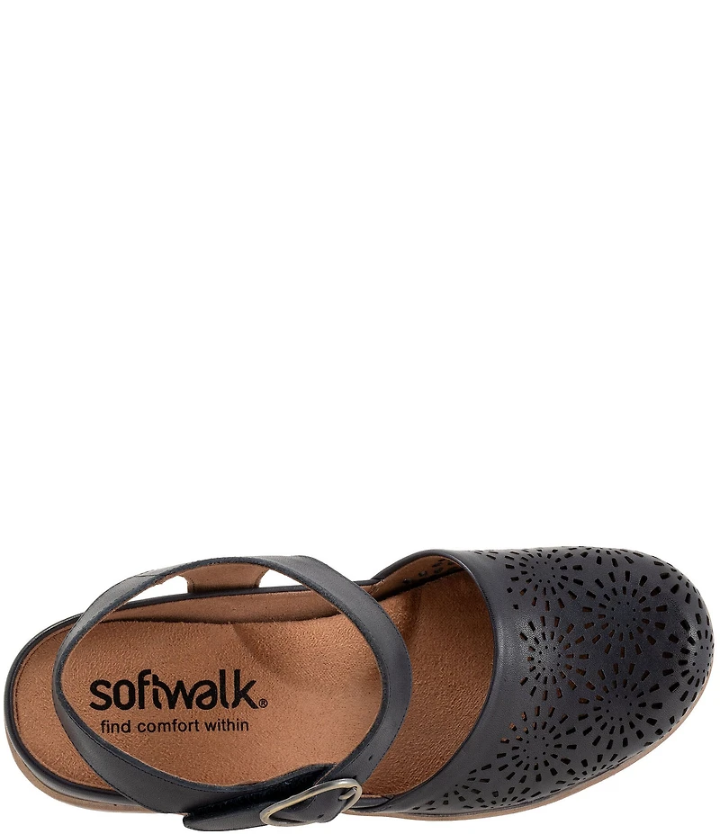 SoftWalk Mabelle Perforated Leather Ankle Strap Clogs