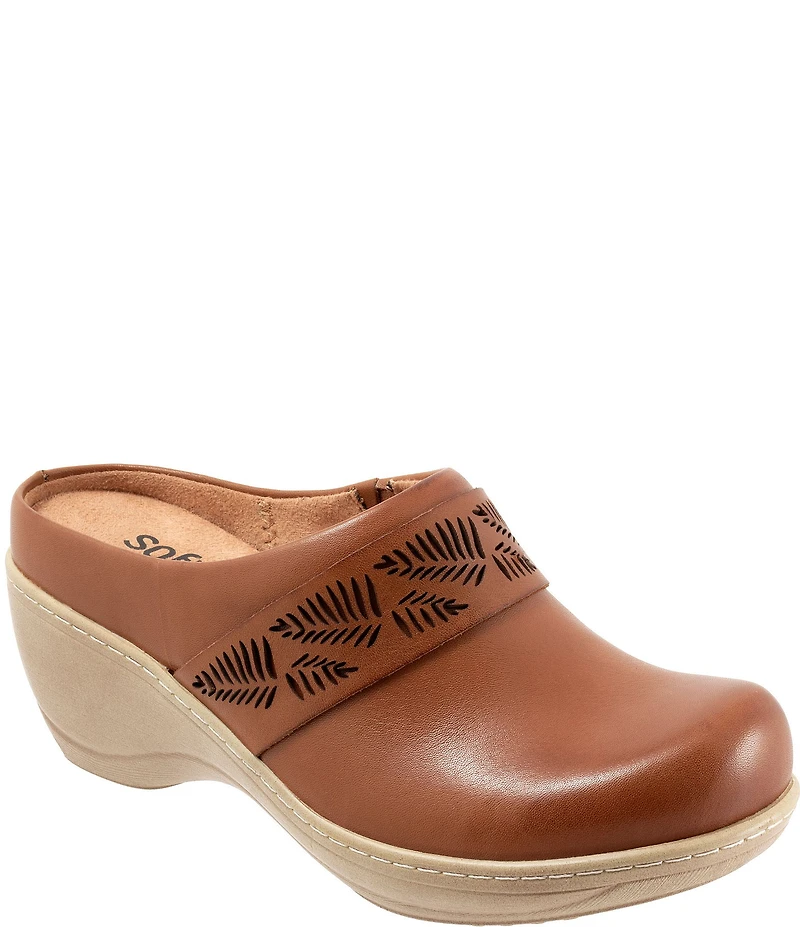 SoftWalk Melita Leaf Detail Leather Clogs