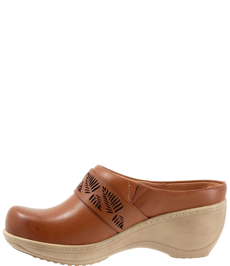 SoftWalk Melita Leaf Detail Leather Clogs