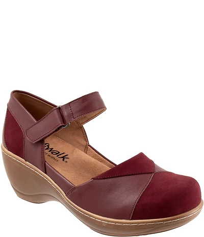 SoftWalk Miri Leather and Nubuck Suede Mary Jane Clog Pumps