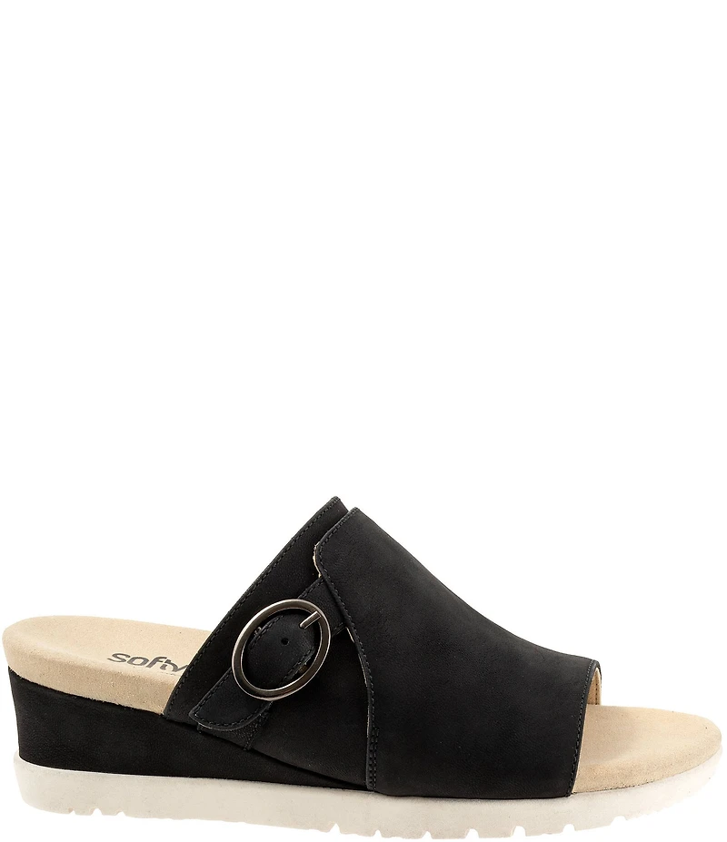 SoftWalk Newberry Suede Buckle Wedge Slide Sandals
