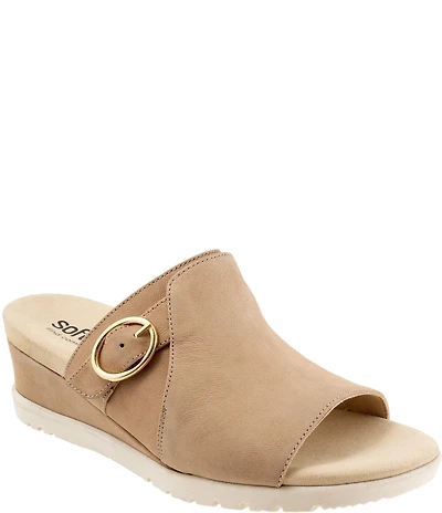SoftWalk Newberry Suede Buckle Wedge Slide Sandals
