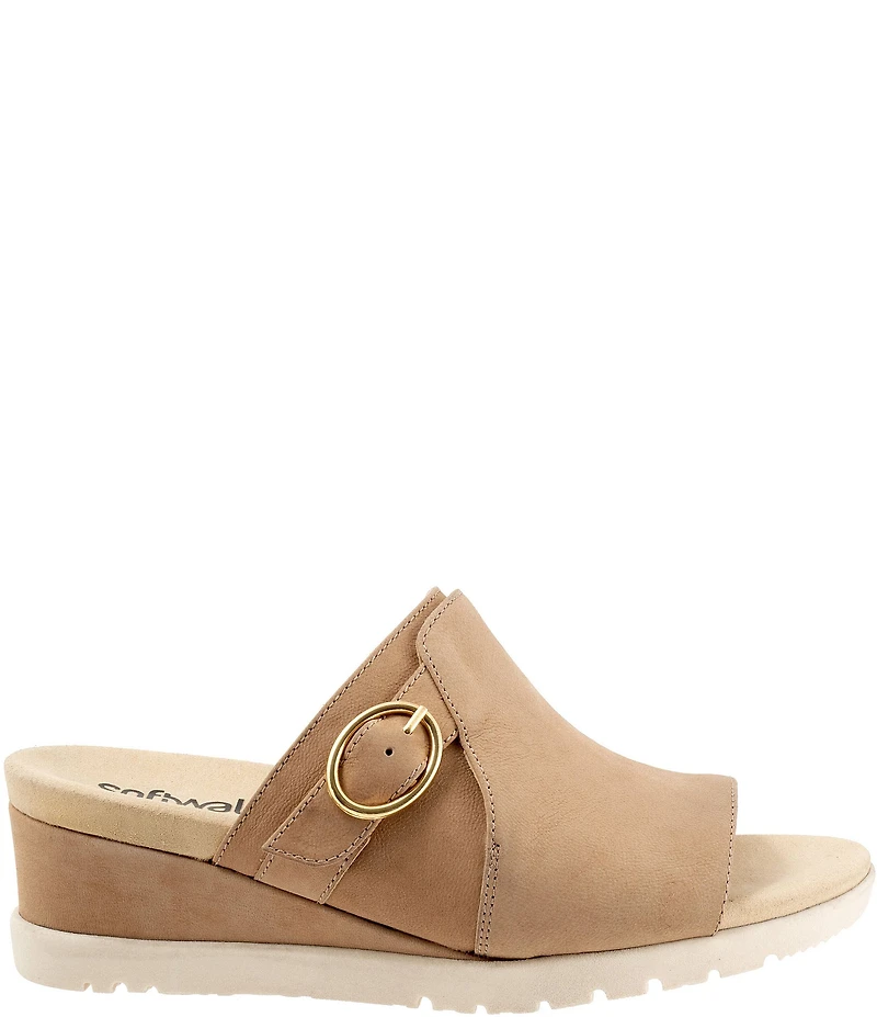 SoftWalk Newberry Suede Buckle Wedge Slide Sandals