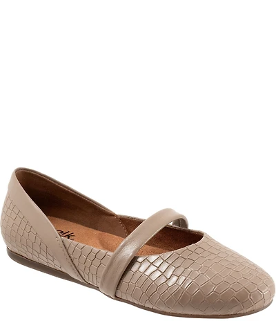 SoftWalk Samara Croco Embossed Leather Mary Jane Flats