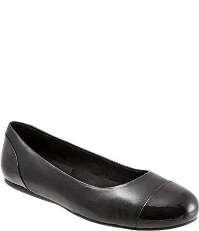 SoftWalk Sonoma Leather and Patent Cap Toe Ballerina Slip-On Flats