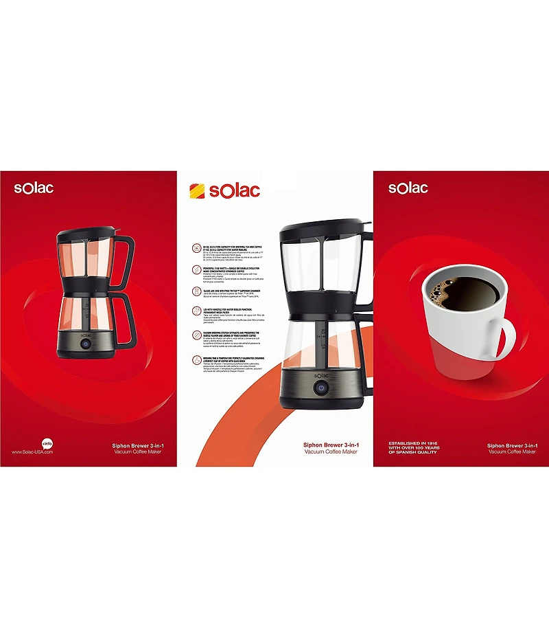 SOLAC Siphon Brewer 3-in-1 Vacuum Coffee Maker, Tea Brewer & Water Boiler