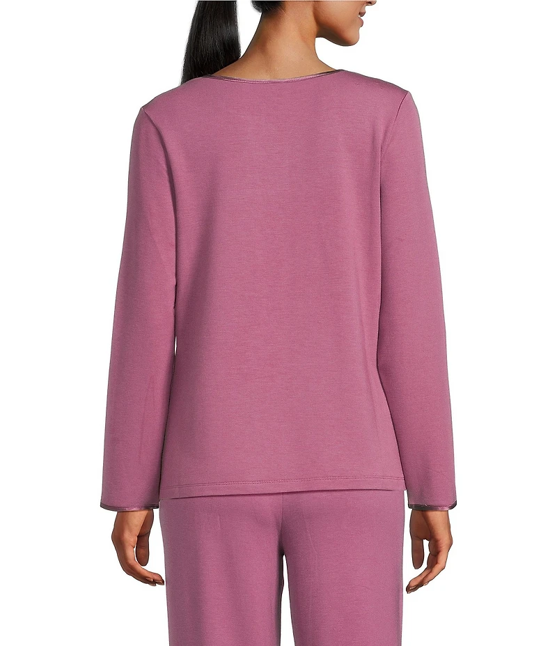 Solid French Terry Split Round Neck Long Sleeve Coordinating Sleep Top