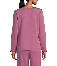 Solid French Terry Split Round Neck Long Sleeve Coordinating Sleep Top