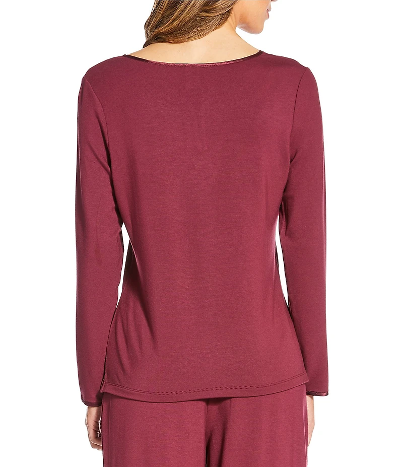 Solid French Terry Split Round Neck Long Sleeve Coordinating Sleep Top