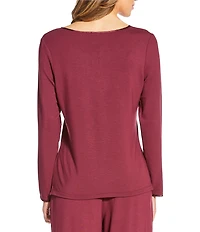 Solid French Terry Split Round Neck Long Sleeve Coordinating Sleep Top