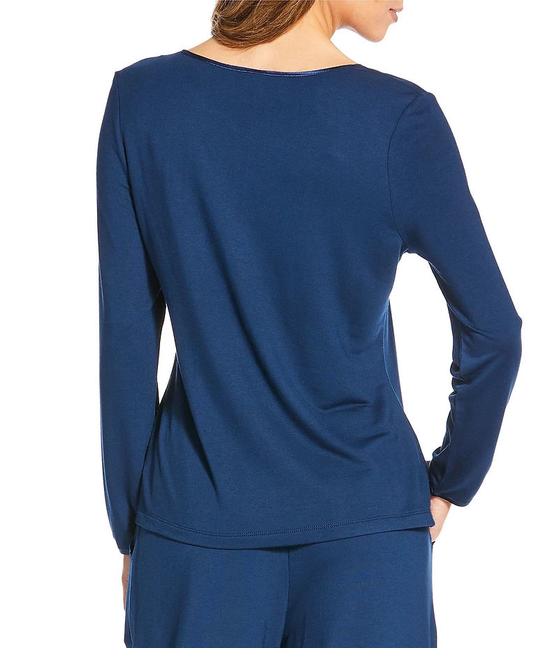 Solid French Terry Split Round Neck Long Sleeve Coordinating Sleep Top