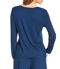Solid French Terry Split Round Neck Long Sleeve Coordinating Sleep Top