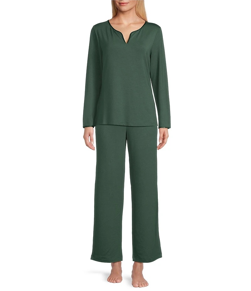 Solid French Terry Split Round Neck Long Sleeve Coordinating Sleep Top