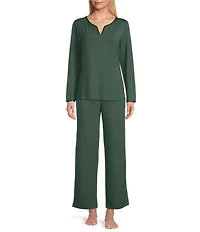 Solid French Terry Split Round Neck Long Sleeve Coordinating Sleep Top