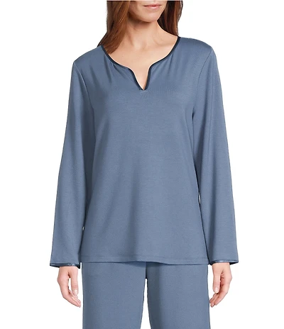 Solid French Terry Henley Neck Long Sleeve Coordinating Sleep Top