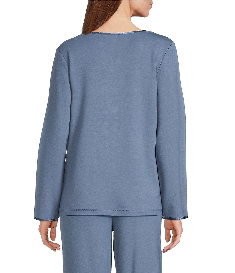 Solid French Terry Split Round Neck Long Sleeve Coordinating Sleep Top