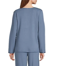 Solid French Terry Split Round Neck Long Sleeve Coordinating Sleep Top