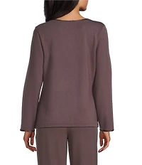 Solid French Terry Split Round Neck Long Sleeve Coordinating Sleep Top