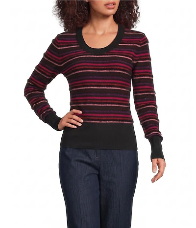 Sonia Rykiel Combo Stripe Print Crew Neck Long Sleeve Top
