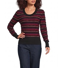 Sonia Rykiel Combo Stripe Print Crew Neck Long Sleeve Top