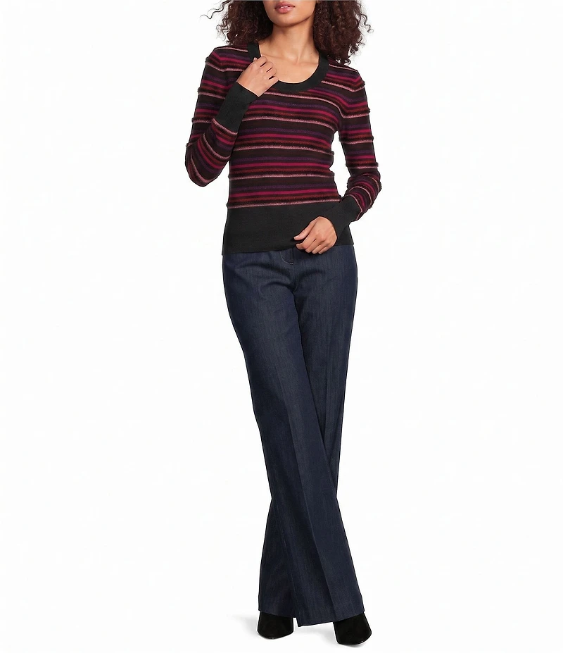 Sonia Rykiel Combo Stripe Print Crew Neck Long Sleeve Top