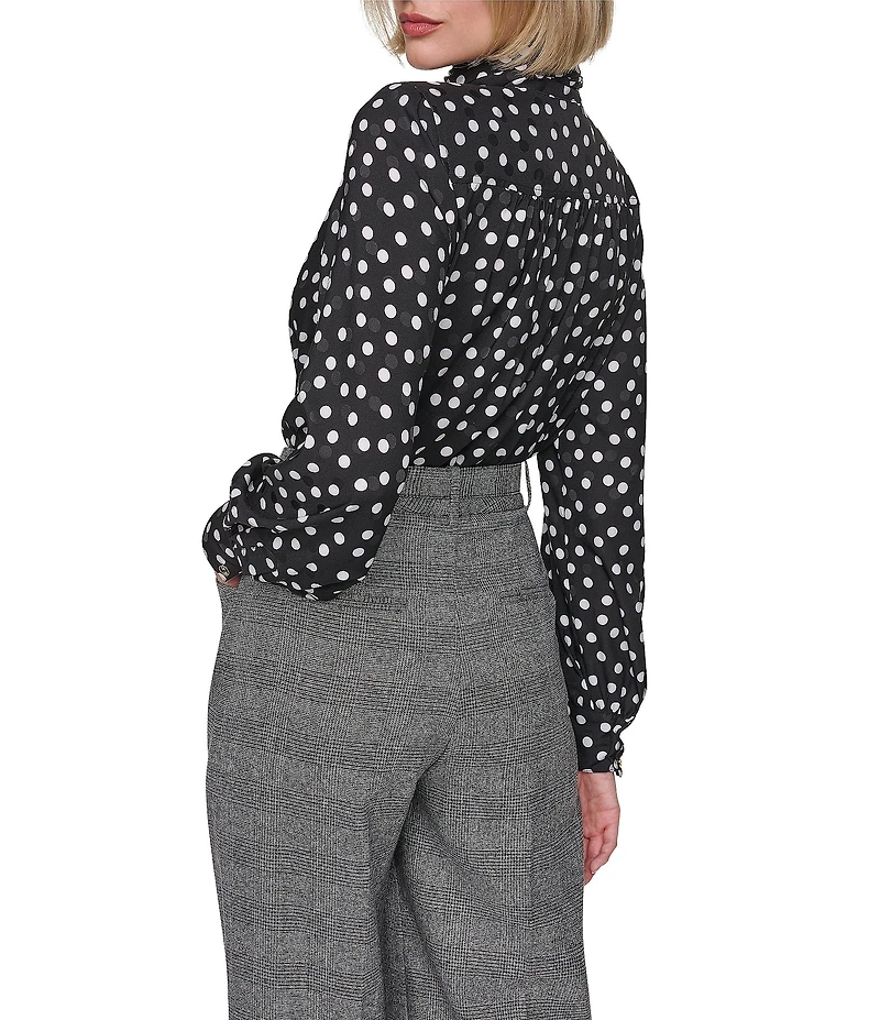 Sonia Rykiel Dotted Print Tie Neck Long Sleeve Top