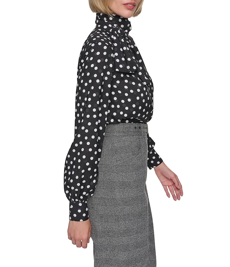 Sonia Rykiel Dotted Print Tie Neck Long Sleeve Top