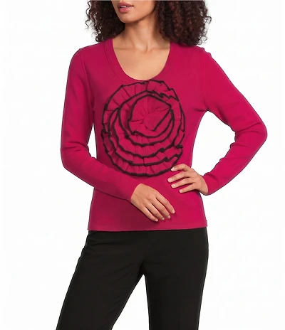 Sonia Rykiel Rosette Crew Neck Long Sleeve Top