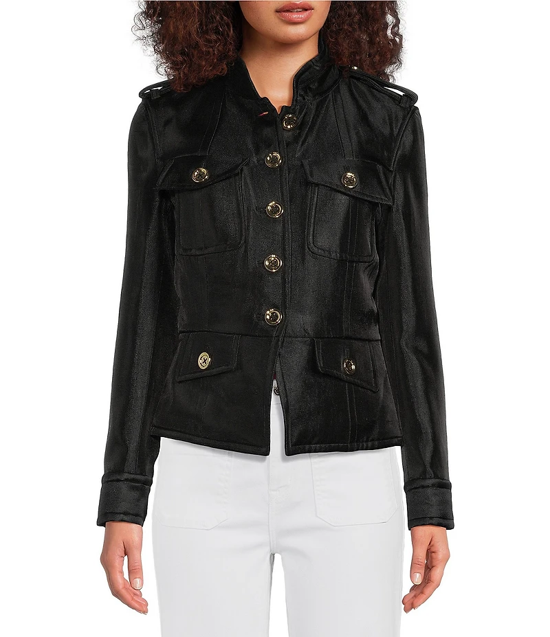 Sonia Rykiel Stand Collar Long Sleeve Gold Button Front Officer Jacket