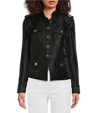 Sonia Rykiel Stand Collar Long Sleeve Gold Button Front Officer Jacket