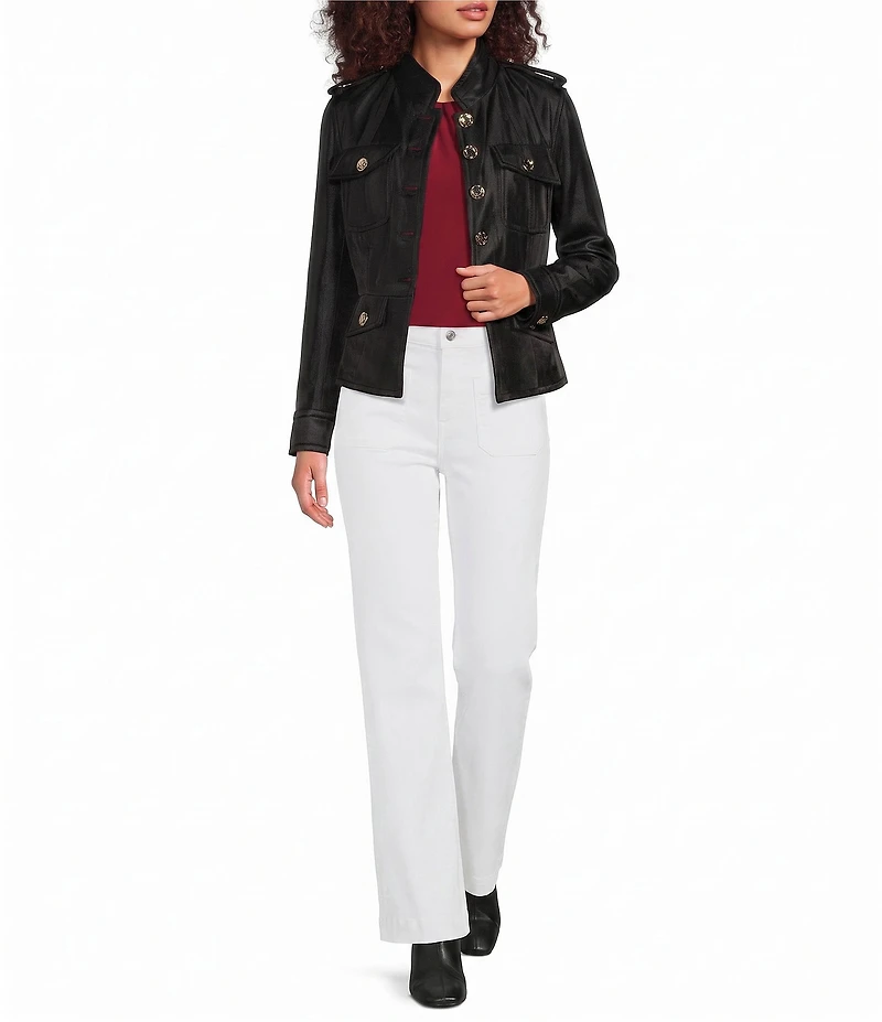 Sonia Rykiel Stand Collar Long Sleeve Gold Button Front Officer Jacket