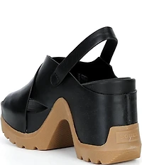 Sorel Roam'N Rise Heel Leather Slingback Block Heel Platform Sandals
