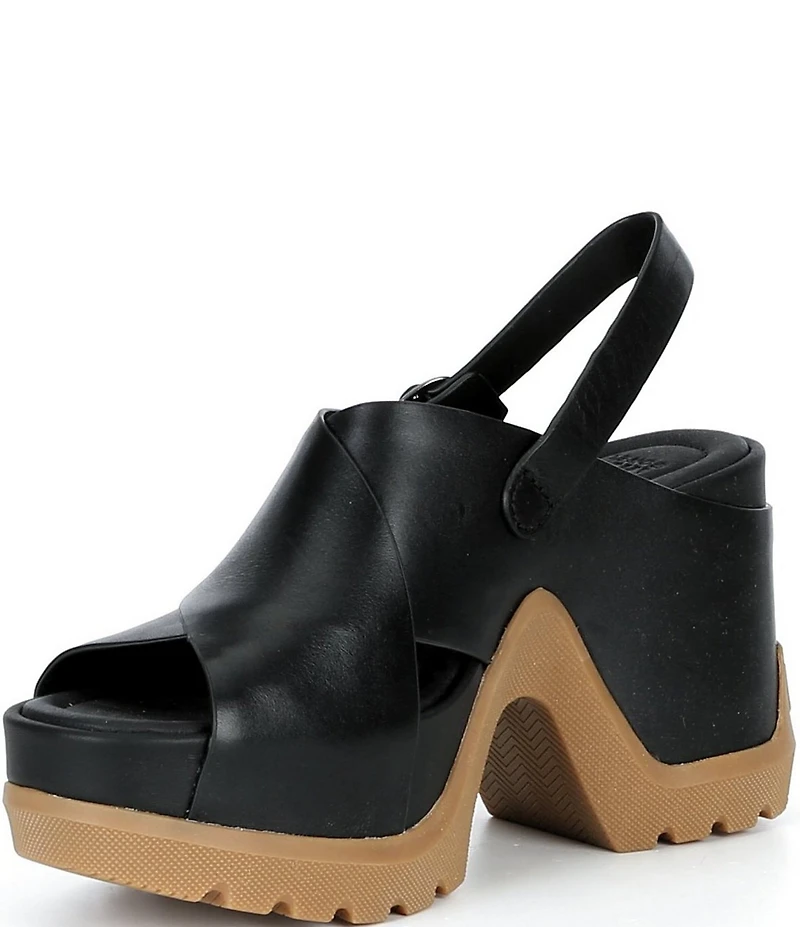 Sorel Roam'N Rise Heel Leather Slingback Block Heel Platform Sandals