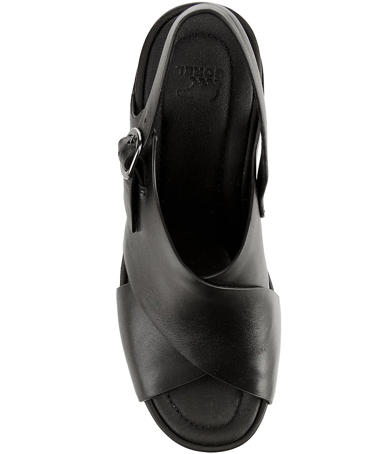 Sorel Roam'N Rise Heel Leather Slingback Block Heel Platform Sandals