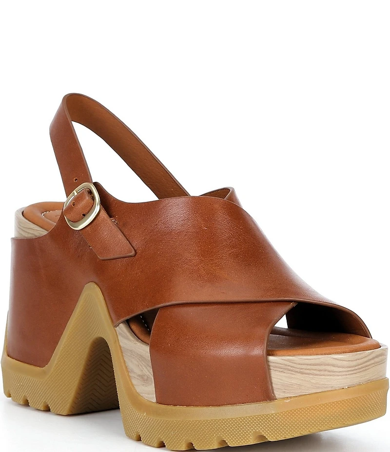 Sorel Roam'N Rise Heel Leather Slingback Block Heel Platform Sandals