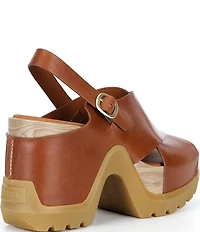 Sorel Roam'N Rise Heel Leather Slingback Block Heel Platform Sandals