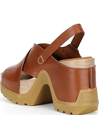 Sorel Roam'N Rise Heel Leather Slingback Block Heel Platform Sandals