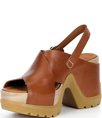 Sorel Roam'N Rise Heel Leather Slingback Block Heel Platform Sandals