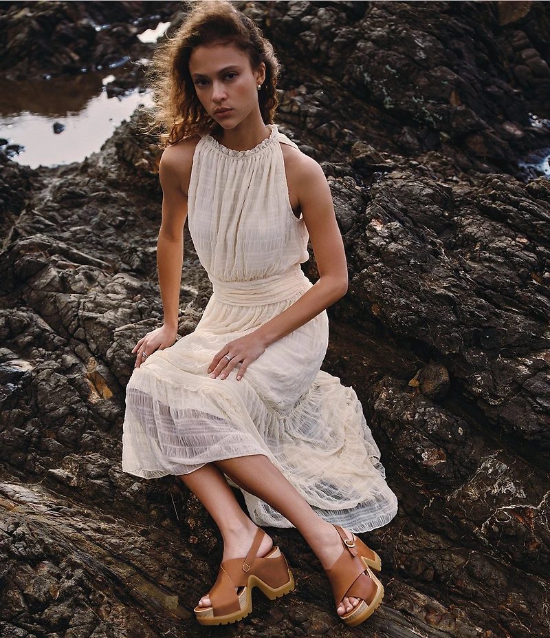 Sorel Roam'N Rise Heel Leather Slingback Block Heel Platform Sandals