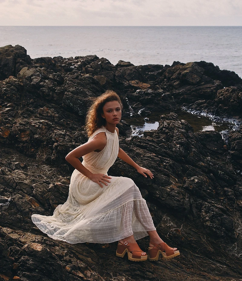 Sorel Roam'N Rise Heel Leather Slingback Block Heel Platform Sandals