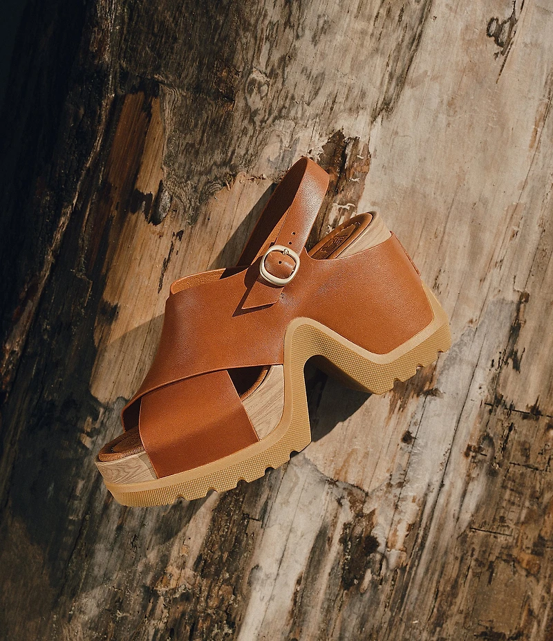 Sorel Roam'N Rise Heel Leather Slingback Block Heel Platform Sandals