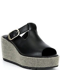 Sorel Sunpeak Leather Slide Raffia Wedge Platform Sandals