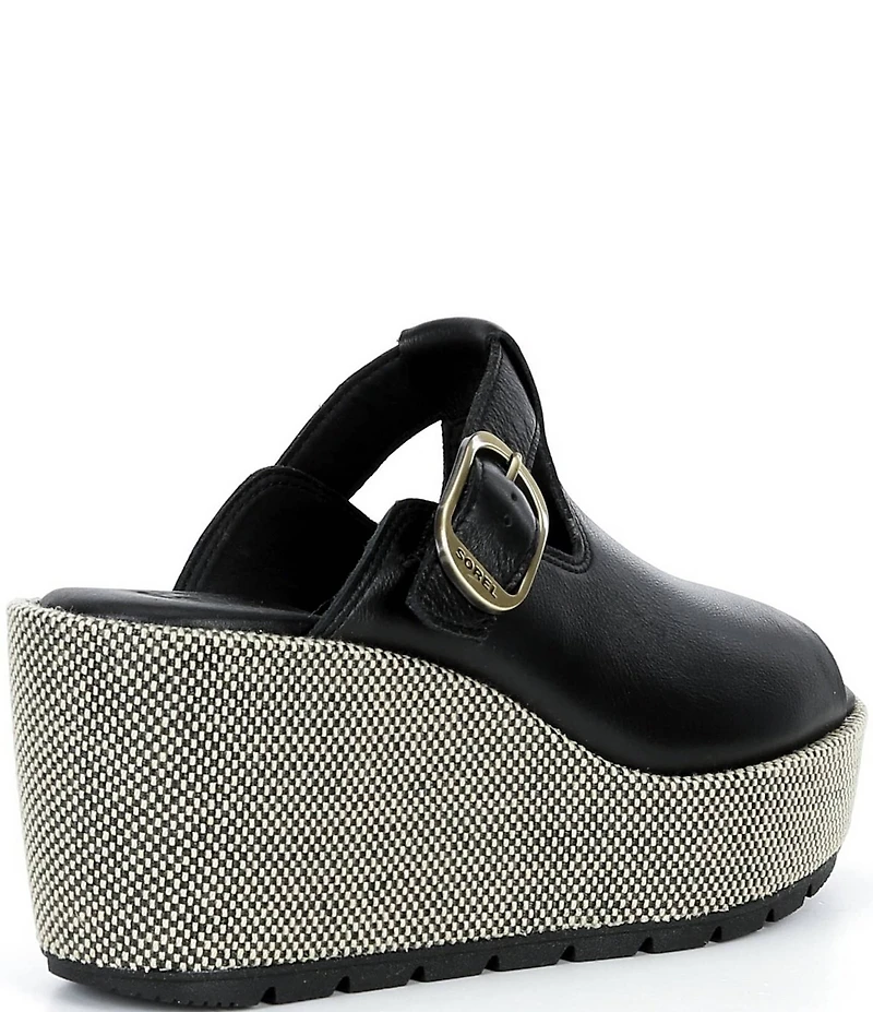 Sorel Sunpeak Leather Slide Raffia Wedge Platform Sandals