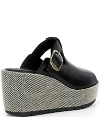 Sorel Sunpeak Leather Slide Raffia Wedge Platform Sandals