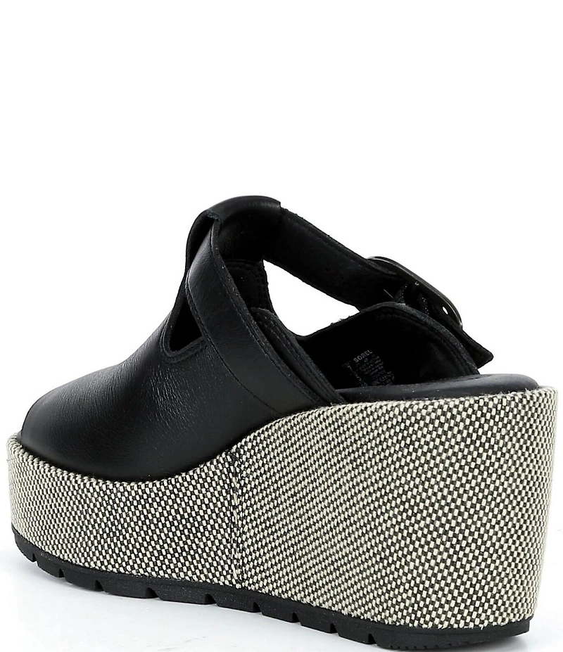 Sorel Sunpeak Leather Slide Raffia Wedge Platform Sandals